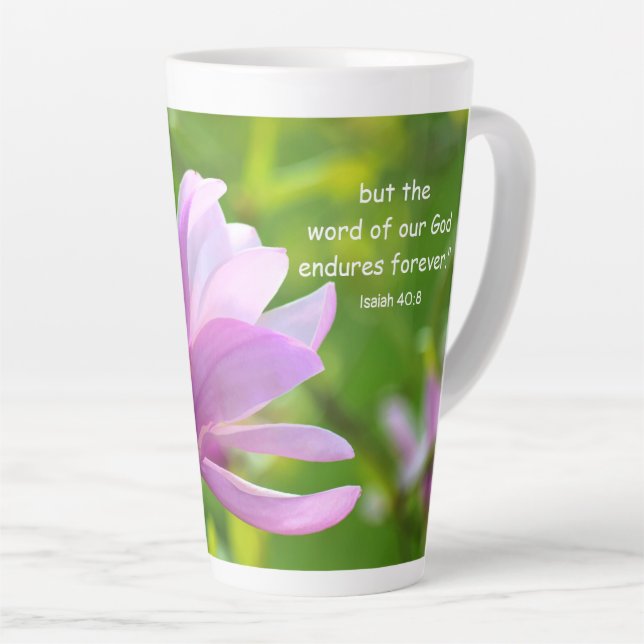 Tasse de latte Isaïe 40:8 (Angle droit)