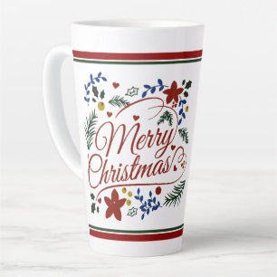 Tasse de latte Joyeux Noël floral