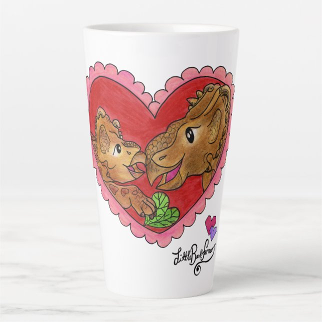 Tasse de latte Mère et Fille Dinosaure Cœur Douce (Devant)