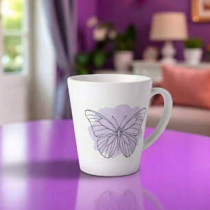 Tasse de Latte Minimaliste Papillon Lavande Aquare