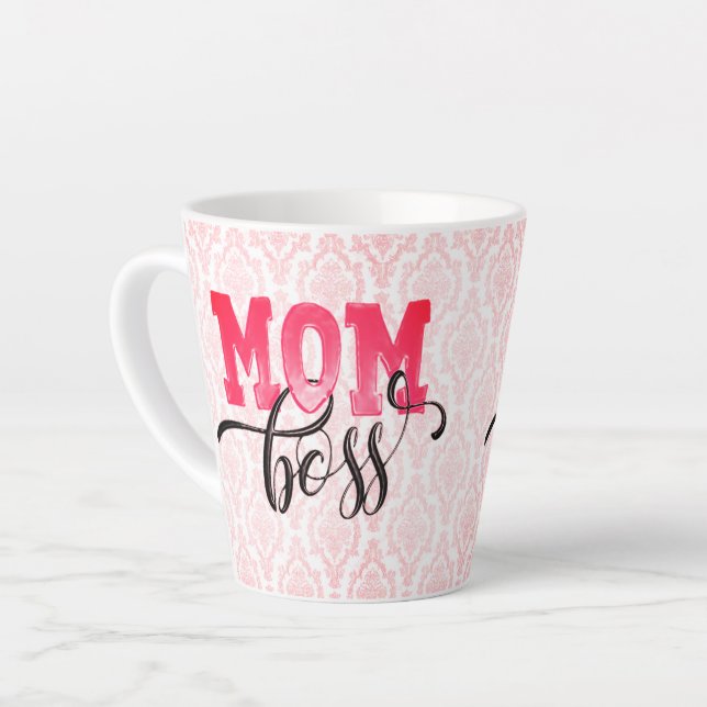 Tasse de latte « MOM BOSS » Arabesque rose Cadeaux (Angle gauche)