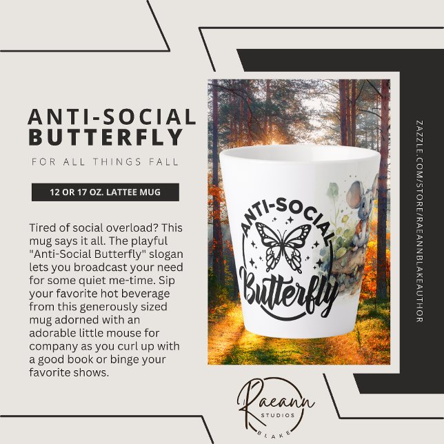 Tasse de latte Papillon Anti-Social (Créateur téléchargé)