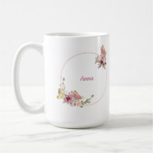 Tasse de latte papillon en or rose floral – Nom pe