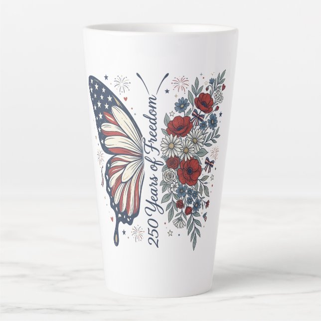 Tasse de latte papillon patriotique 250 ans de lib (Devant)