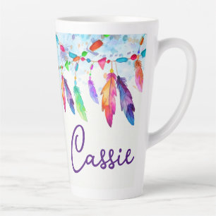 Tasse de latte personnalisée avec plumes boho