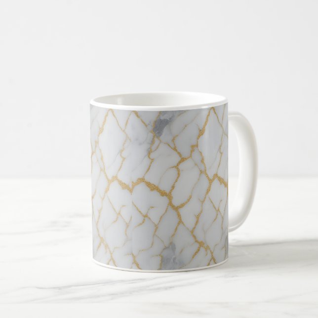 Tasse de luxe en marbre blanc et veines d'or (Devant droit)