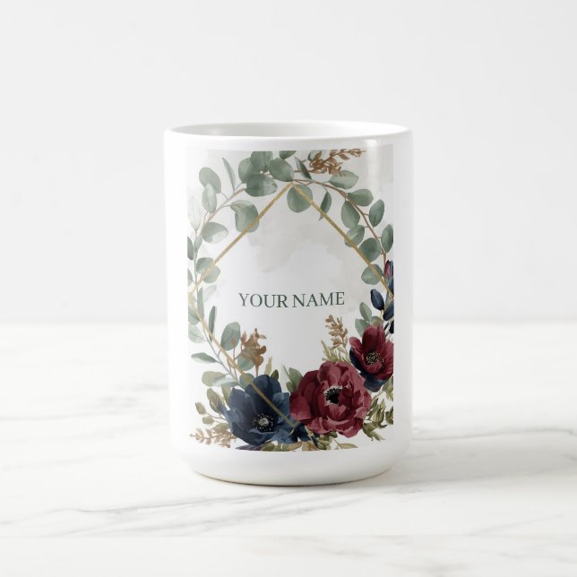 Tasse de mariage à fleurs Bourgogne Navy humeur (Centre)