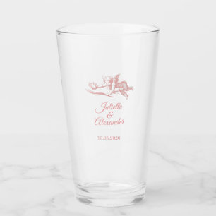 Tasse de mariage en verre Toile de Jouy rose avec