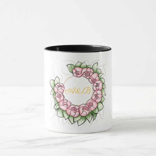 Tasse de mariage noir sophistiqué avec monogramme  (Centre)