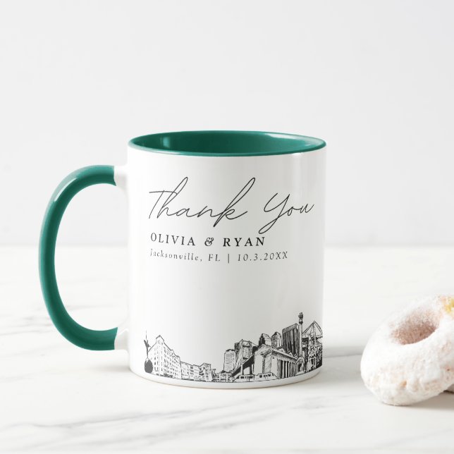 Tasse de mariage personnalisée simple croquis de J (Avec donut)