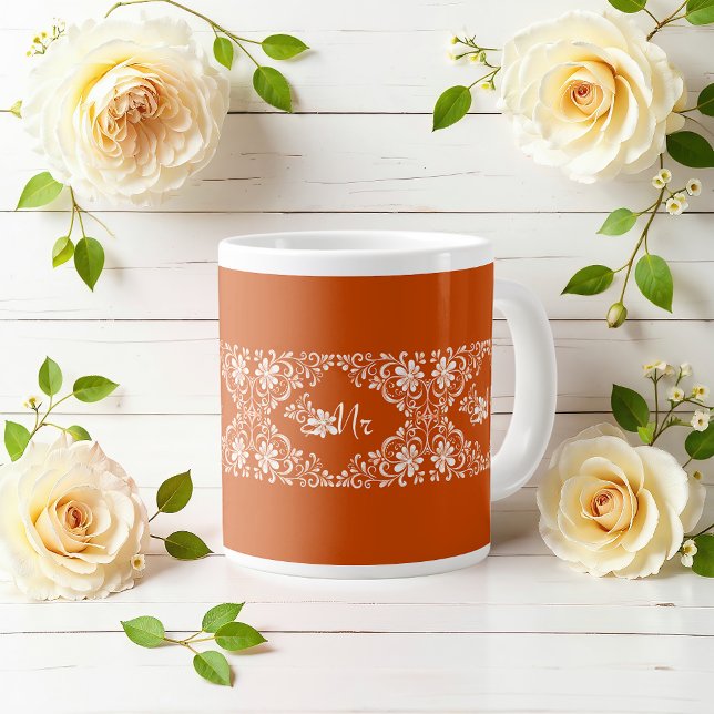 Tasse de mariage romantique shabby chic orange brû (Créateur téléchargé)