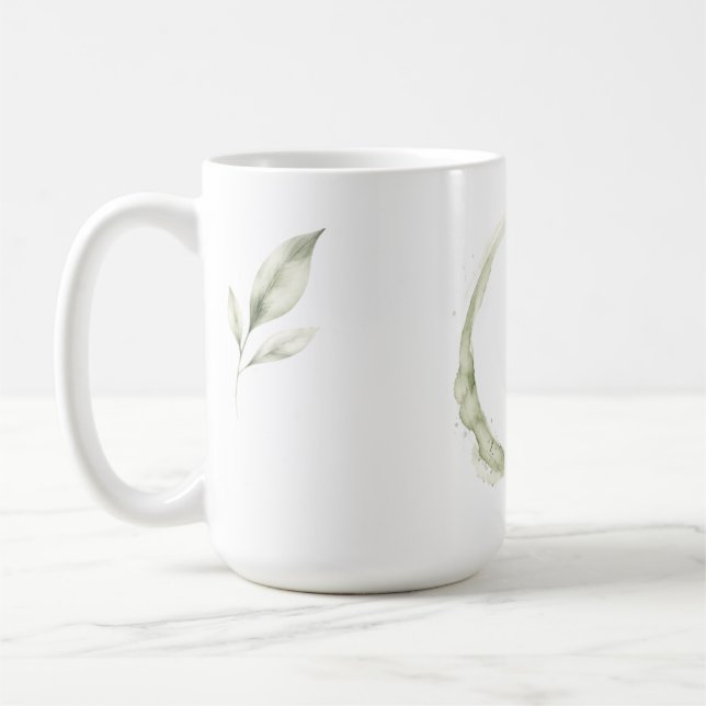 Tasse de monogramme à aquarelle vert sauge nom per (Gauche)