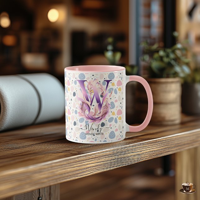 Tasse de monogramme floral Boho Chic élégant - W (Créateur téléchargé)