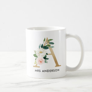 Tasse de monogramme, monogramme floral A, cadeau