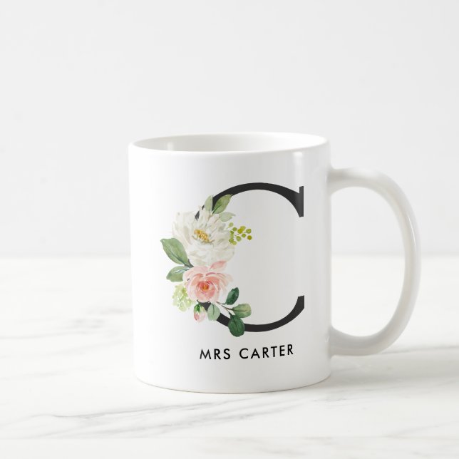 Tasse de monogramme, monogramme floral C, cadeau (Droite)