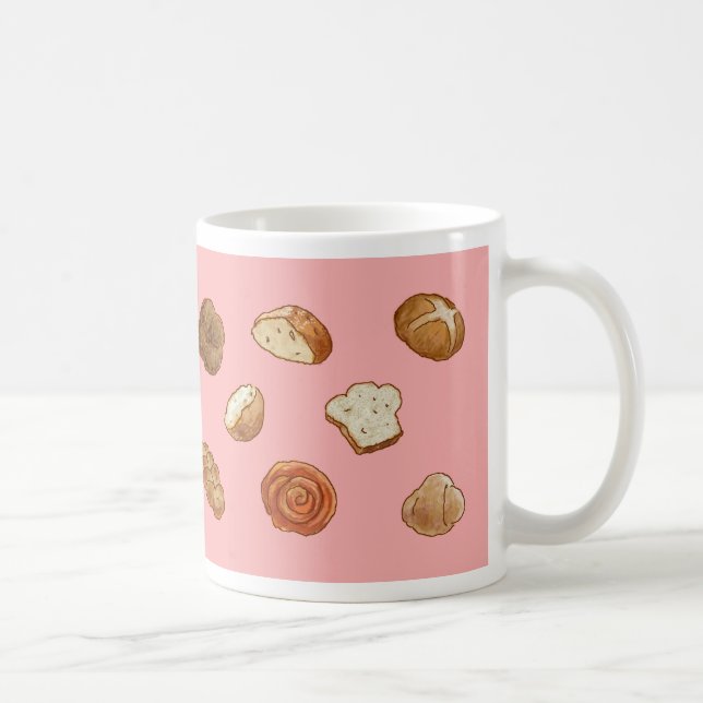 Tasse de motif de pain et de pâtisserie - rose (Droite)
