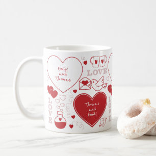 Tasse de motif de Valentine - rouge sur le blanc