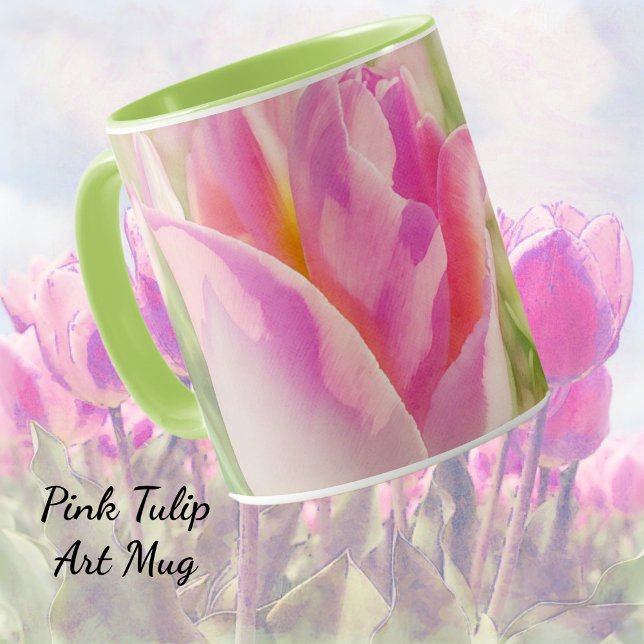 Tasse de mug d'art de jardin de fleurs de tulipe r (Pretty in pink tulip flower art mug.)