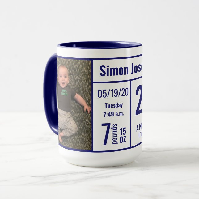 Tasse de naissance de bébé garçon bleu minuit avec (Devant gauche)
