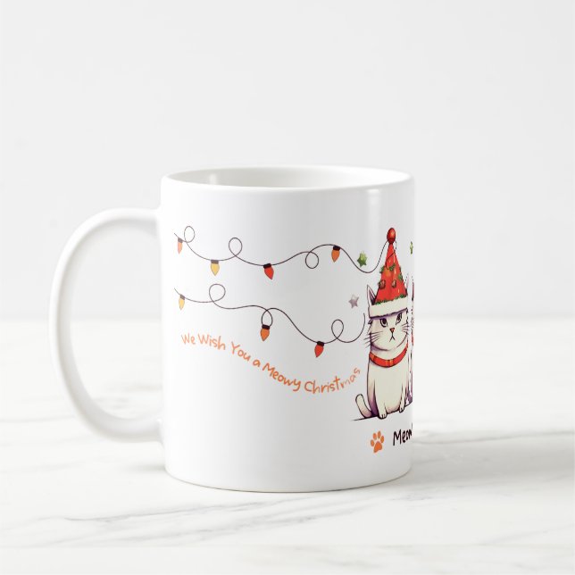 Tasse de Noël avec des lumières et un chat drôle (Gauche)