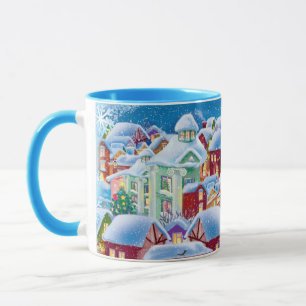 tasse de noël avec maisons enneigées
