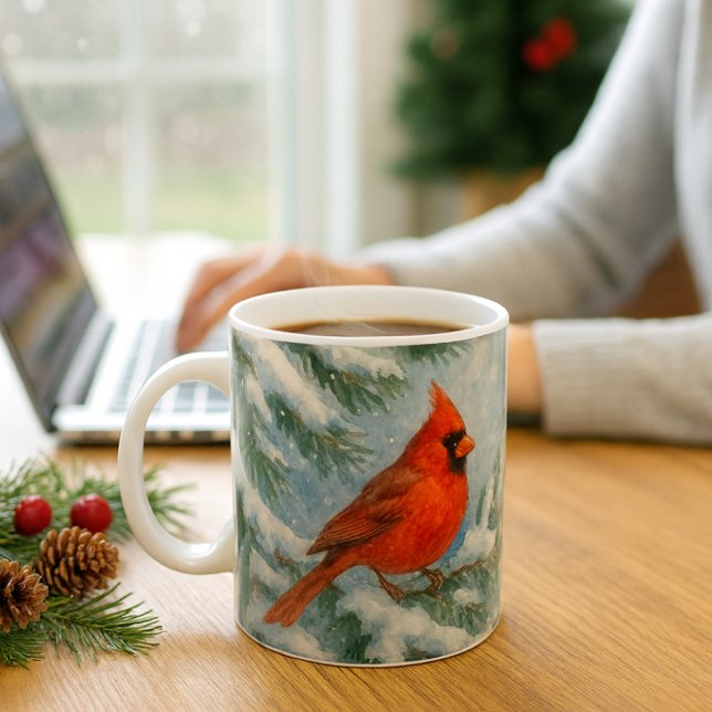 Tasse de Noël avec un Cardinal des Boisland (Cardinal Christmas mug—festive, cozy, and perfect for snowy mornings or office gift giving.)