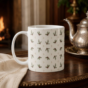 Tasse de Noël botanique en ivoire Evergreen