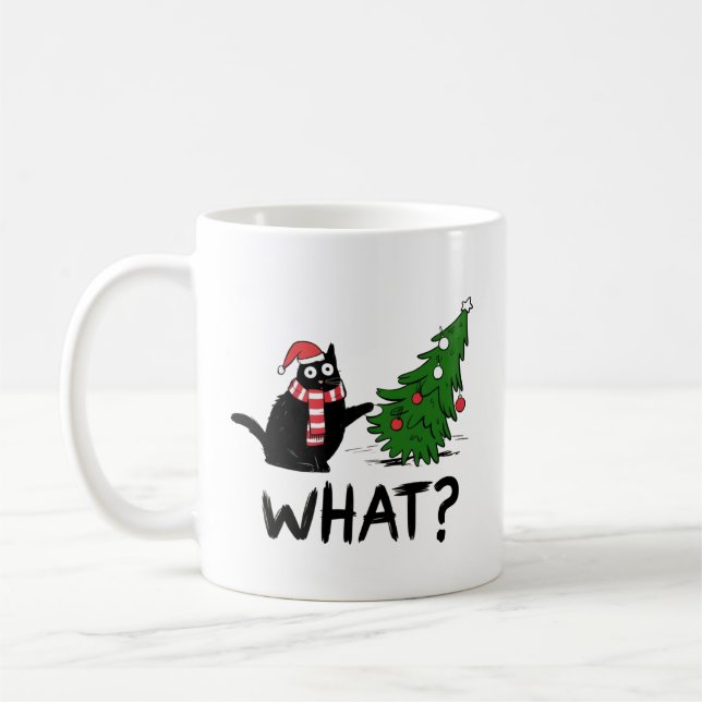 Tasse de Noël Chat Drôle – Chat a Renversé l'Arbre (Gauche)