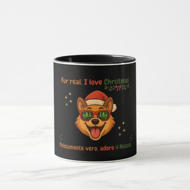 Tasse de Noël Chien Drôle – Cadeau Bilingue (Centre)