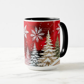 Tasse de Noël de la forêt hivernale flocon de neig