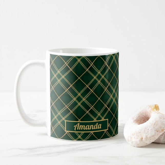 Tasse de Noël Emerald Luxe Tartan (Avec donut)