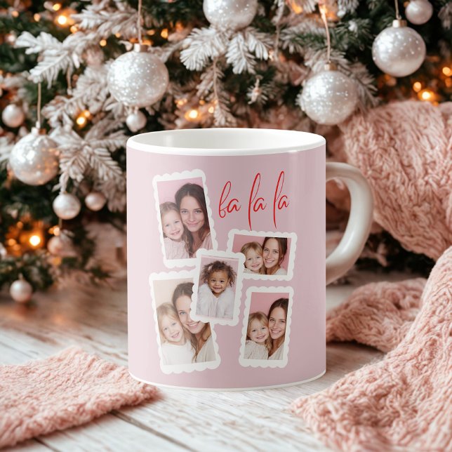 Tasse de Noël «Fa La La» rose moderne multi-photos (Créateur téléchargé)