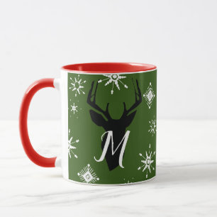 Tasse de Noël Flocons de neige Cerf Monogramme Fan