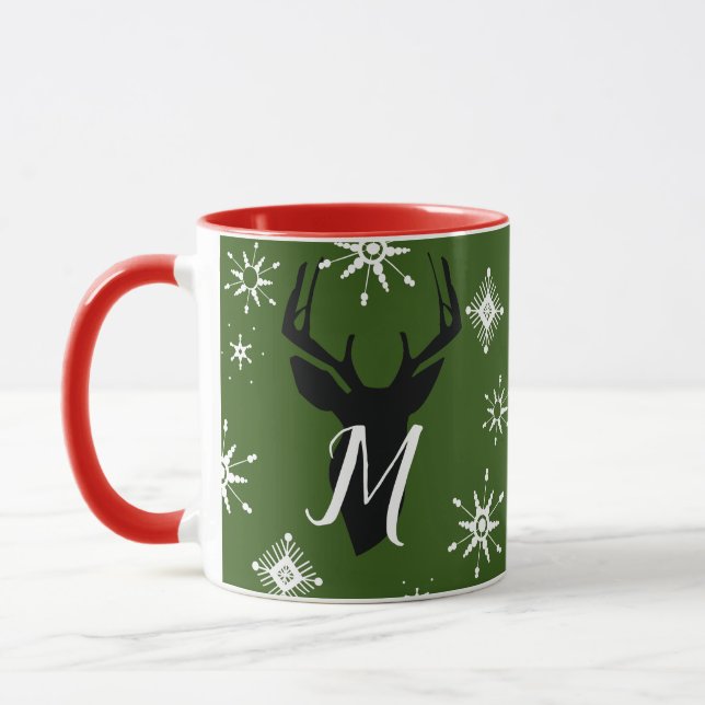 Tasse de Noël Flocons de neige Cerf Monogramme Fan (Gauche)