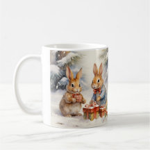Tasse de Noël illustrée de jolis lapins