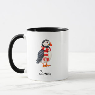 Tasse de Noël minimale de macareux apparié à lui