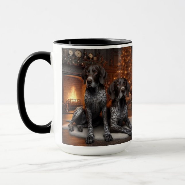 Tasse de Noël pour couple de Pointer Allemand à po (Gauche)