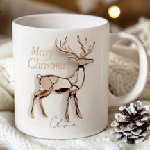 Tasse de Noël Renne en Or Rose | Nom personnalisé