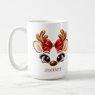 Tasse de Noël Renne Personnalisée avec Nœud Rouge