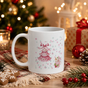 Tasse de Noël rose personnalisée avec sapin