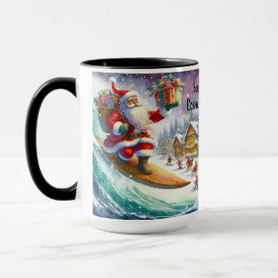 Tasse de Noël Surfboard Santa Claus arrive en vill