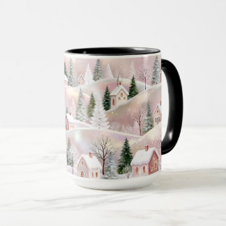 Tasse de Noël Village d'Hiver Rose