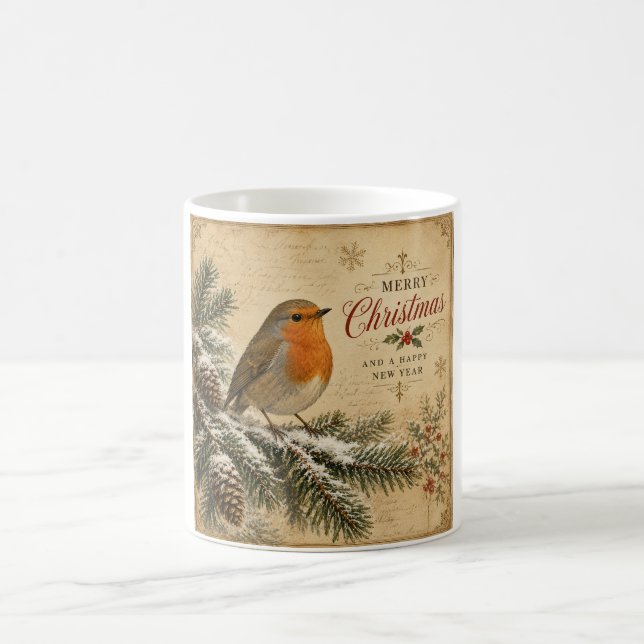 tasse de Noël vintage rouge-gorge  (Centre)