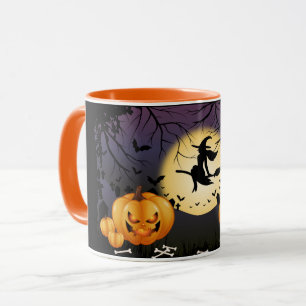 Tasse de nuit effrayante d'Halloween avec sorcière