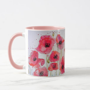 Tasse de peinture aquarelle de coquelicots rouges 
