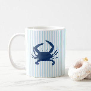 Tasse de peinture nautique crabe bleu rayure bleue