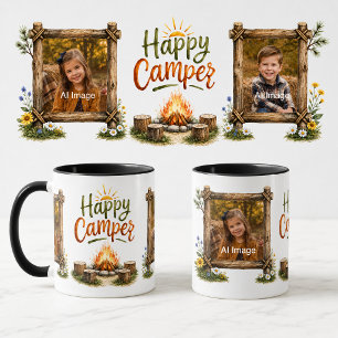 Tasse de photo de campeur heureux