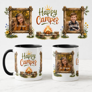 Tasse de photo de campeur heureux