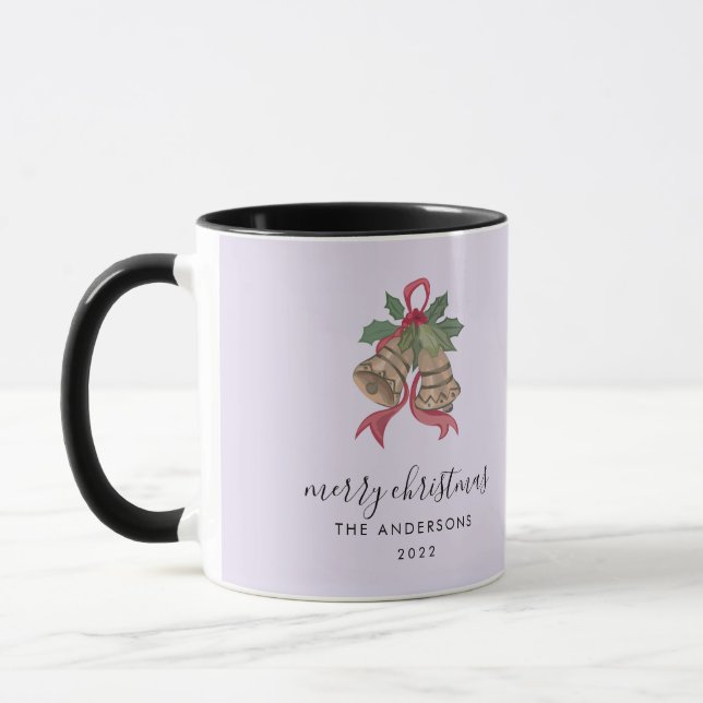 Tasse de photo de Noël à écriture moderne noire (Gauche)