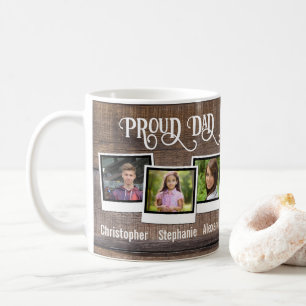 Tasse de photo de papa Fière papa 3 enfants Fête d